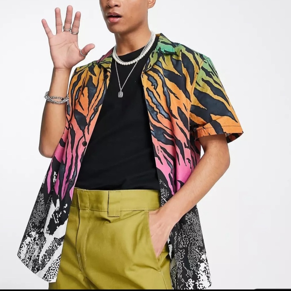 ASOS DESIGN relaxed revere shirt in abstract zebra design.
